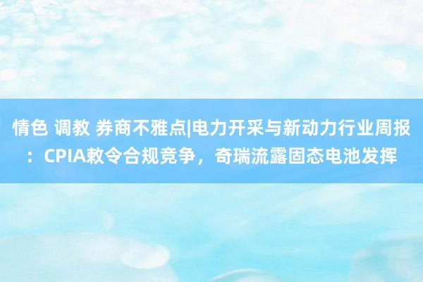 情色 调教 券商不雅点|电力开采与新动力行业周报：CPIA敕令合规竞争，奇瑞流露固态电池发挥