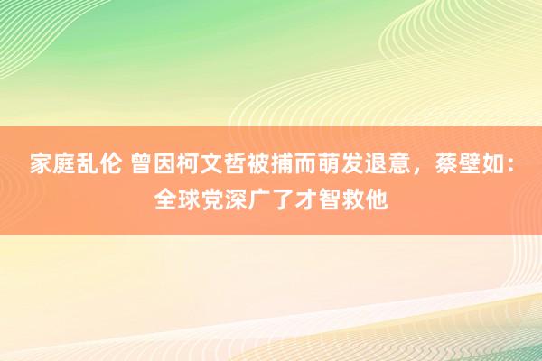 家庭乱伦 曾因柯文哲被捕而萌发退意，蔡壁如：全球党深广了才智救他